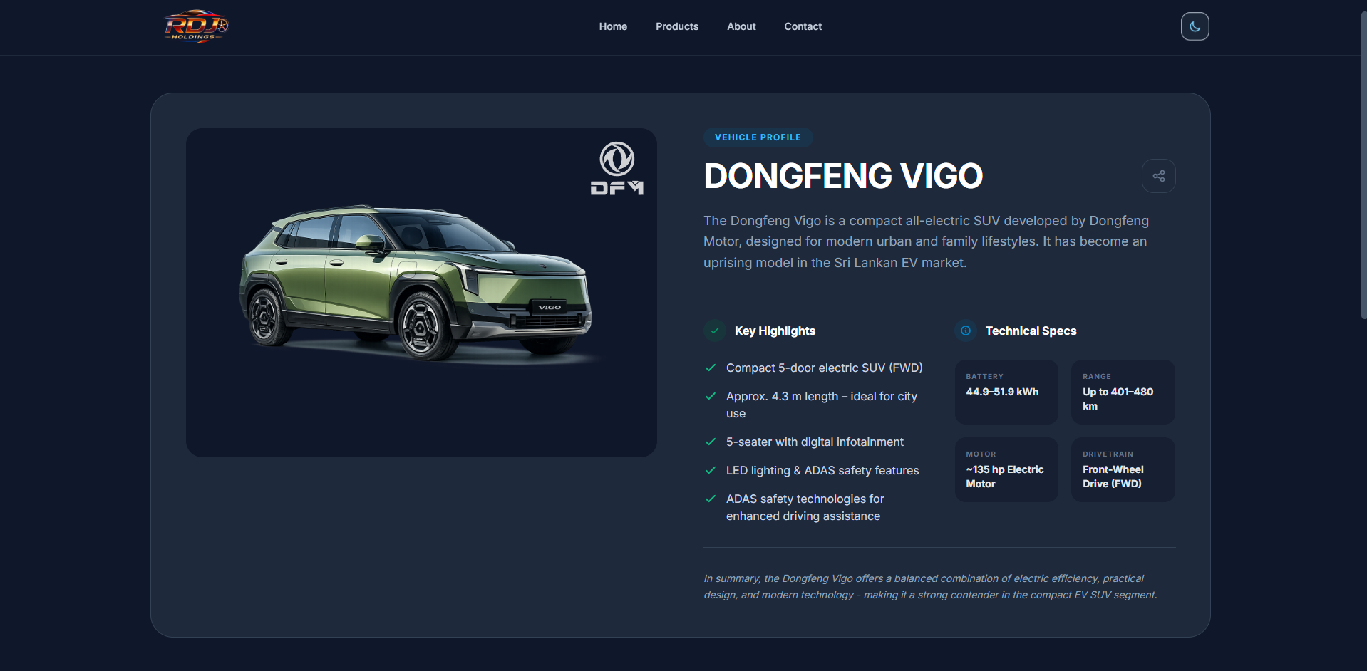 RDJ Holdings vehicle model
